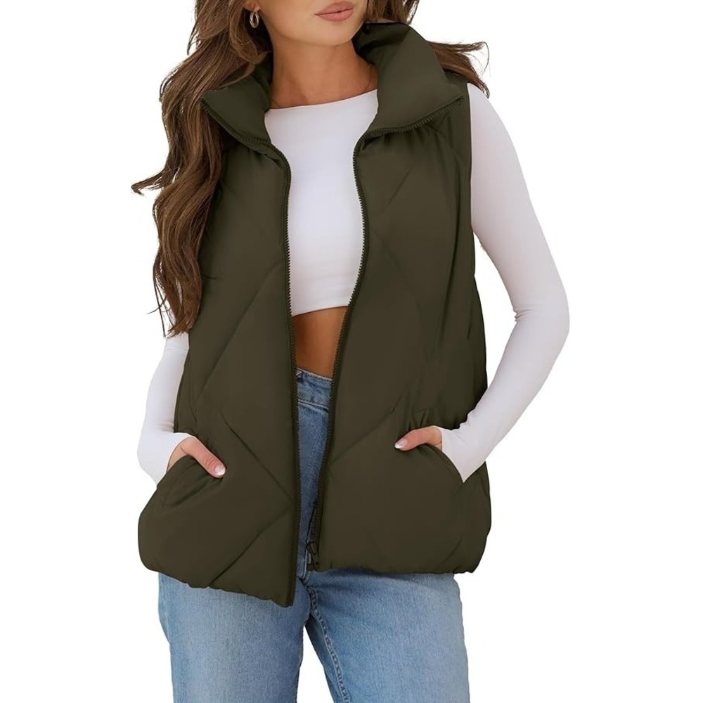 MEROKEETY Womens 2025 Puffer Vest Sleeveless Zip Up Quilted Coat Stand Collar